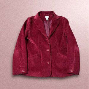 LL Bean Blazer Women’s Size 12R Red Corduroy Long Sleeve Preppy Stretch